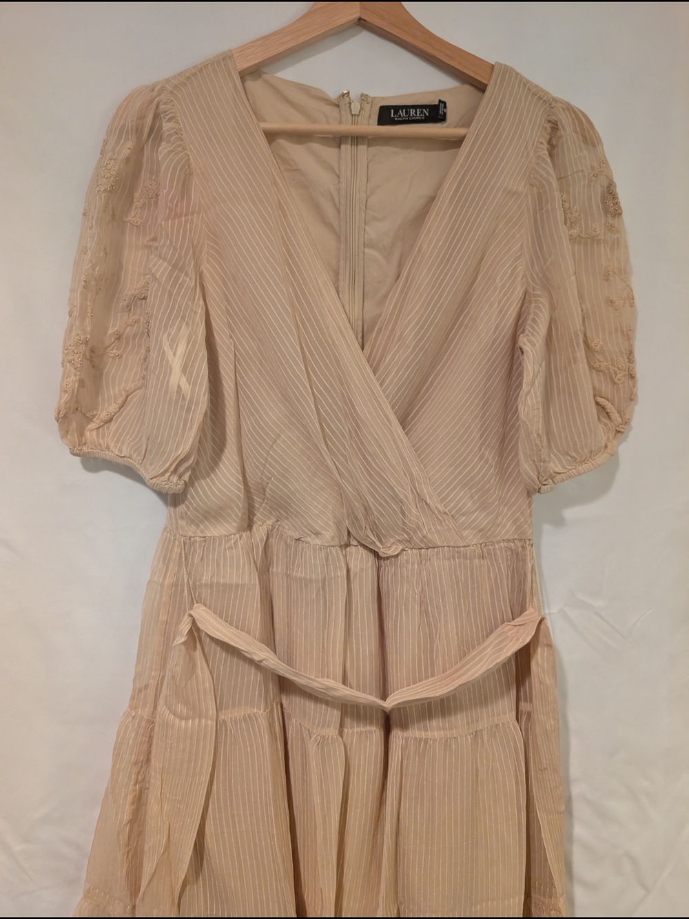 Lauren Ralph Lauren Cream Puff Sleeve Wrap Dress